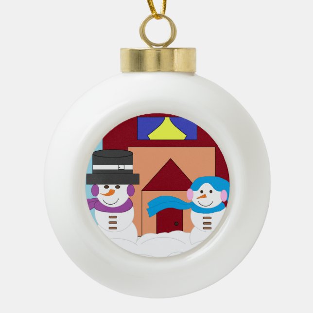 Schneereicher Winter: Keramik Kugel-Ornament (Vorderseite)