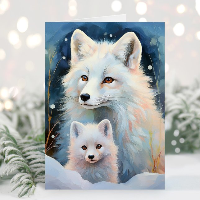 Schneereicher Winter Polarfuchs Moderne Kunst Karte (Von Creator hochgeladen)