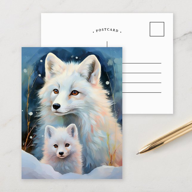 Schneereicher Winter Polarfuchs Moderne Kunst Postkarte (Von Creator hochgeladen)