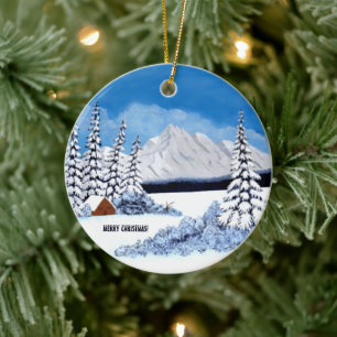Schneereicher Winterrund Keramik Ornament