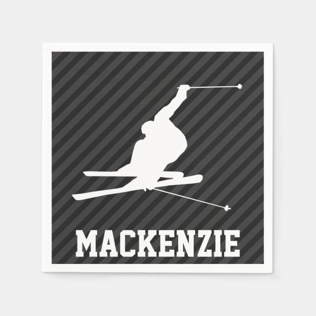 Schneeschlitten; Schwarz/Dunkelgrau Streifen Serviette (Vorderseite)