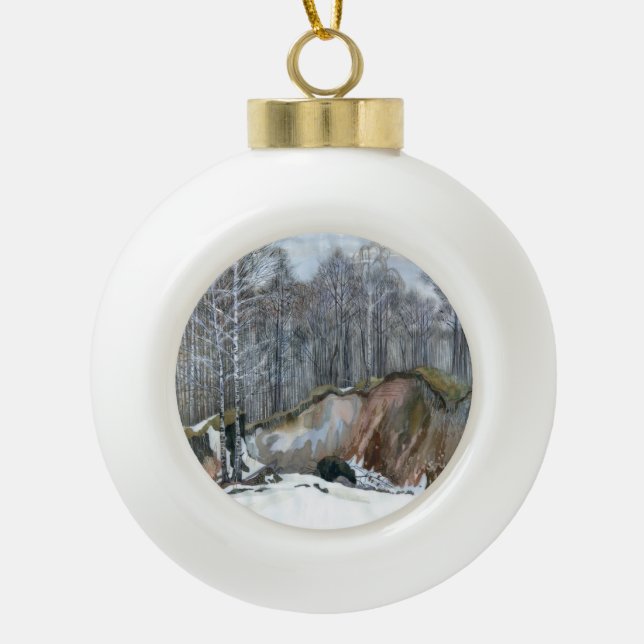 Schneeschube Keramik Kugel-Ornament (Vorderseite)