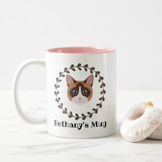 Schneeschuh Siamese Katze Personalisiert Zweifarbige Tasse (Mit Donut)