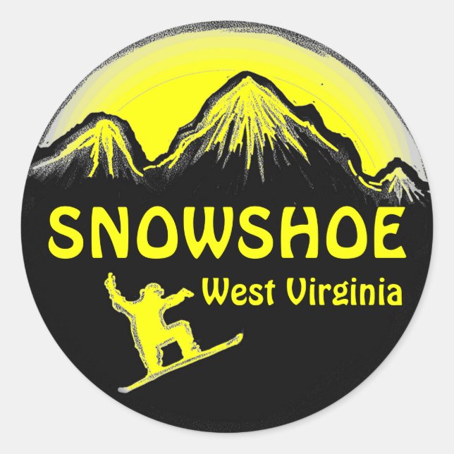 Schneeschuh West Virginia Gelbe Snowboardaufkleber Runder Aufkleber (Vorderseite)