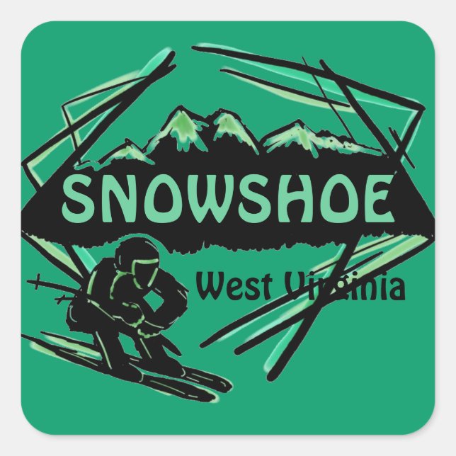 Schneeschuh West Virginia grüne Ski Logo Aufkleber (Vorderseite)