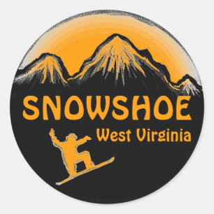 Schneeschuh West Virginia Orangen-Snowboardaufkleb Runder Aufkleber