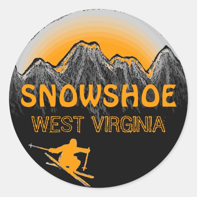 Schneeschuhe West Virginia Orangen-Skispass Runder Aufkleber (Vorderseite)