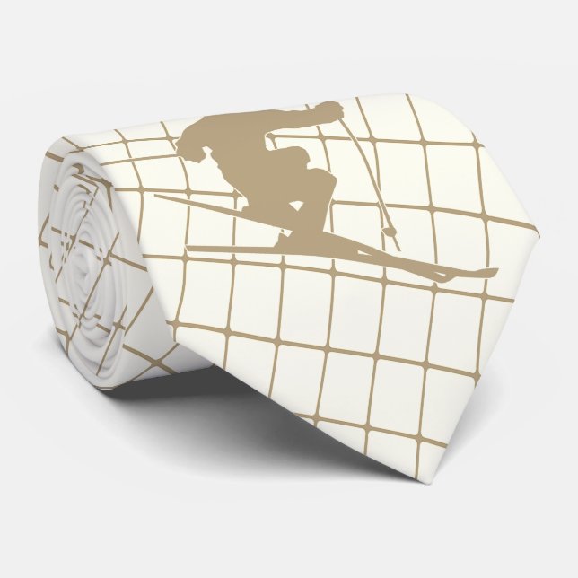 Schneeschuhfahrer auf dem Tan Karo Necktie Krawatte (Gerollt)