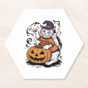 Schneeschuhkatze Süß Halloween Hexe Kürbis Untersetzer