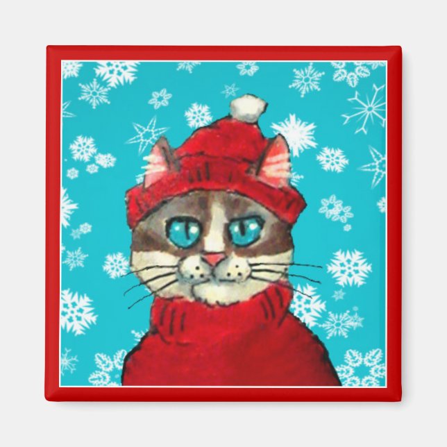 Schneeschuhkatze Winter Weihnachtsmagnet Magnet (Vorne)