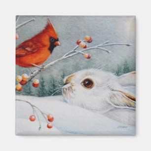 Schneeschuhrabbit & Kardinal Bird - Farbe Kunst, D Magnet