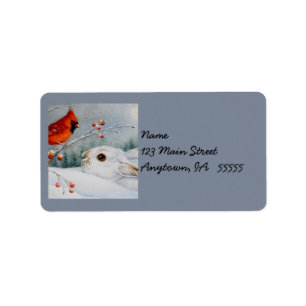 Schneeschuhrabbit und Roter Kardinal Bird - Farbe  Adressaufkleber