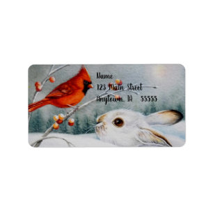 Schneeschuhrabbit und Roter Kardinal Bird - Farbe  Adressaufkleber