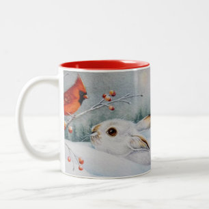 Schneeschuhrabbit und Roter Kardinal Bird - Farbe  Zweifarbige Tasse