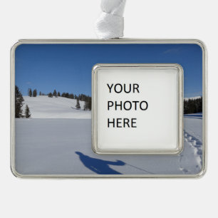 Schneeschuhwandern im Yellowstone-Nationalpark Rahmen-Ornament Silber