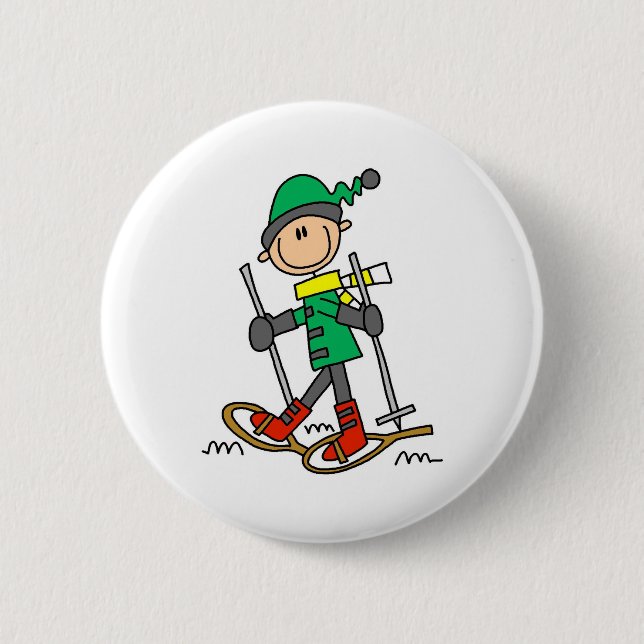 Schneeschuhwandernde Strichmännchen Button (Vorderseite)
