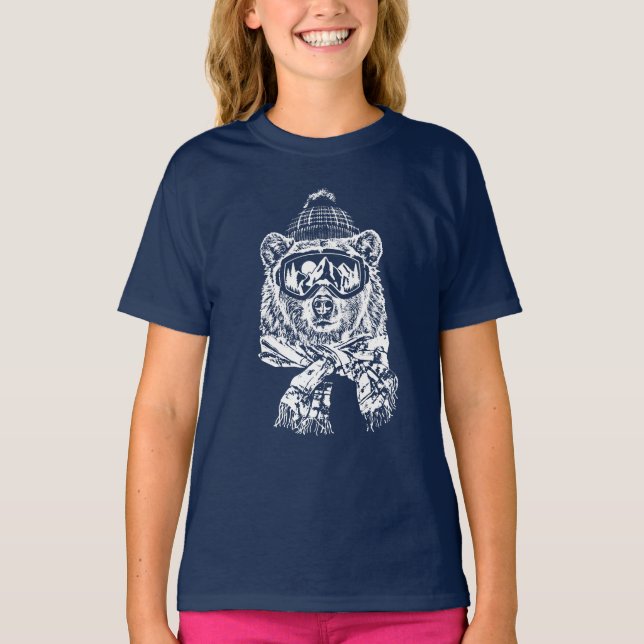 Schneeschuhwanderung Funny Ski Bear Winter T-Shirt (Vorderseite)