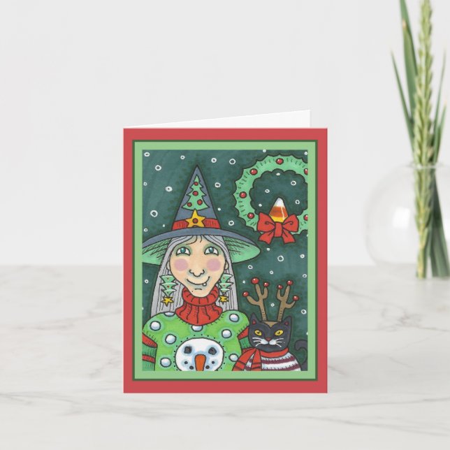 SCHNEESCHWÄTER, SCHWARZE CAT XMAS HALLOWEG KARTE (Vorderseite)