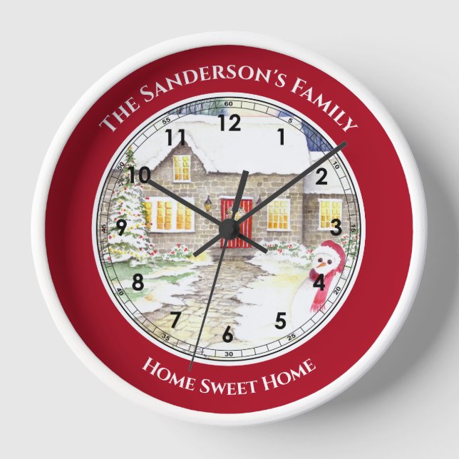 Schneesichere Hütte Wasserfarbe römische Zahlen Gr Uhr (Vorderseite)