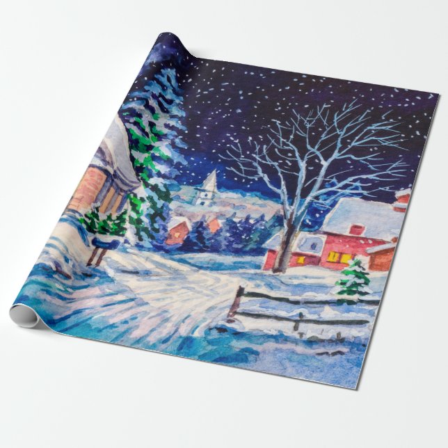 Schneesichere Winterlandschaft. Landhaus. Weihnach Geschenkpapier (Ungerollt)