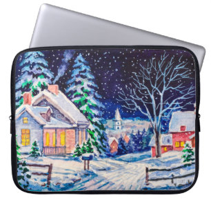 Schneesichere Winterlandschaft. Landhaus. Weihnach Laptopschutzhülle