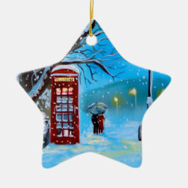 Schneesicheres Londoner Winterpärchen Keramikornament