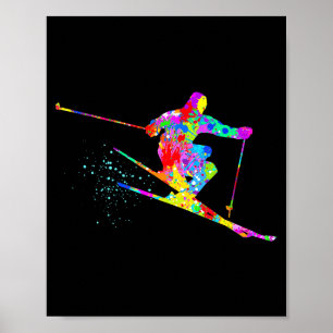 Schneeskifahrer cool Regenbogen Kunst Splatter Win Poster