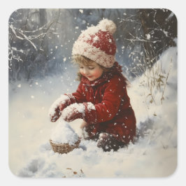 Schneespielen Quadratischer Aufkleber