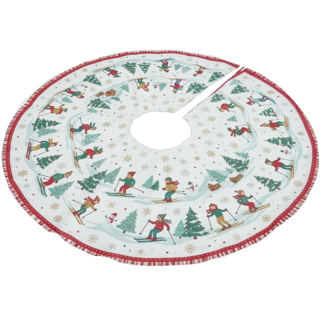 Schneesportler Polyester Weihnachtsbaumdecke (Schrägansicht)