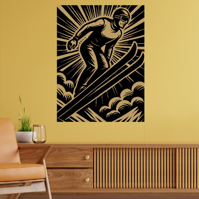 Schneesportler Retro Art Deco Poster (Wohnzimmer 2)