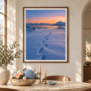 Schneespuren bei Blaue Stunde Kunstprint Poster