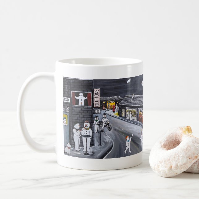 Schneestadt-Gemälde von Alfred Fox  Kaffeetasse (Mit Donut)