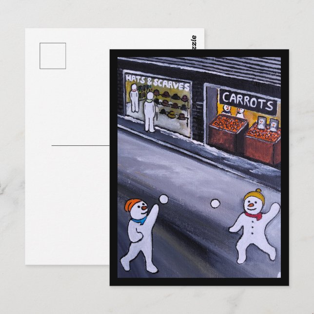 Schneestadt-Gemälde von Alfred Fox Postkarte (Vorne/Hinten)