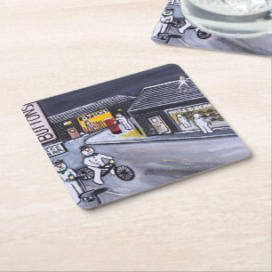 Schneestadt Gemälde von Alfred Fox Rechteckiger Pappuntersetzer