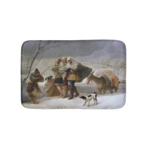 Schneesturm im Winter (von Francisco Goya) Badematte