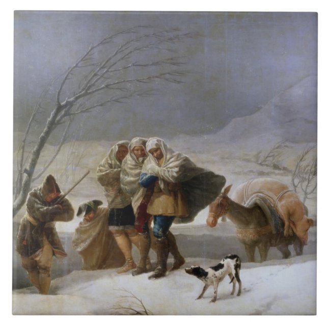 Schneesturm im Winter (von Francisco Goya) Fliese (Vorderseite)