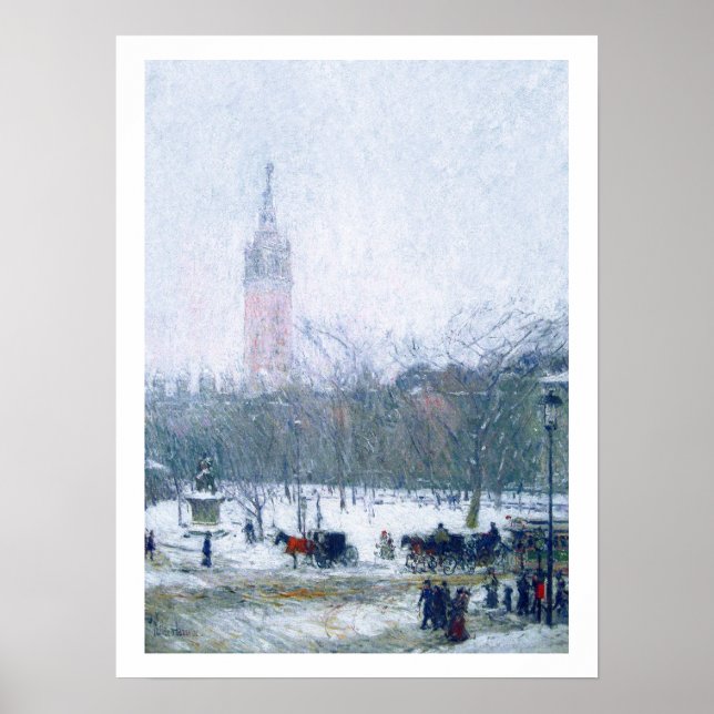 Schneesturm. Madison Square von Childe Hassam Poster (Vorne)