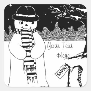 Schneeszene mit niedlichem Schneemann für Weihnach Quadratischer Aufkleber