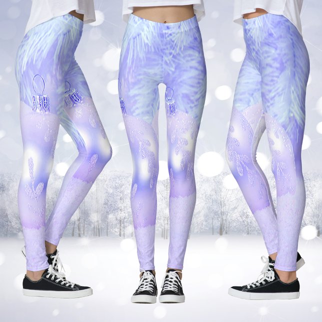 Schneeszene mit Ornamenten und blauem Farbtupfer Leggings (Snow Scene with Ornaments and Blue Tint Snow Leggings)