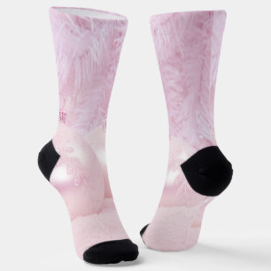 Schneeszene mit Ornamenten und rosa getöntem Schne Socken