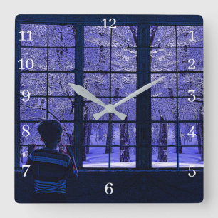Schneeszene Quadratische Wanduhr