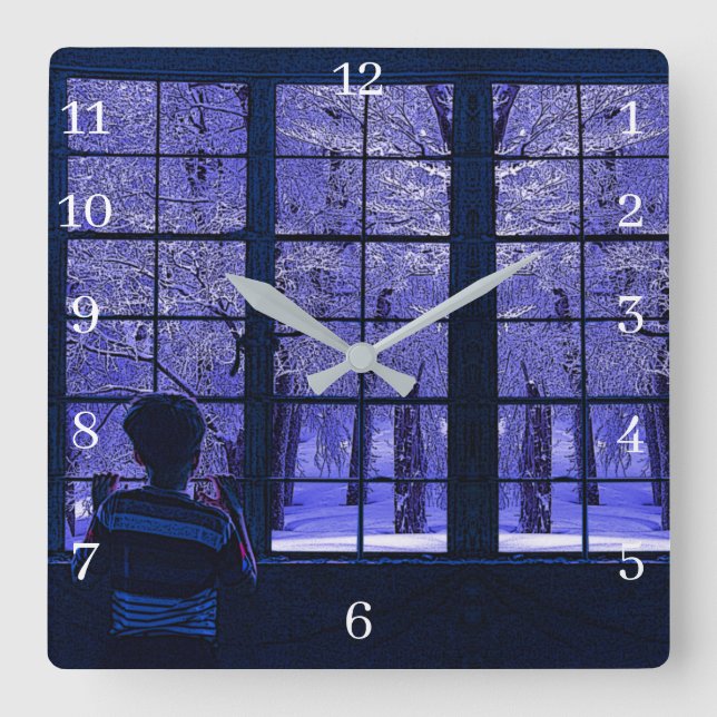 Schneeszene Quadratische Wanduhr (Vorderseite)