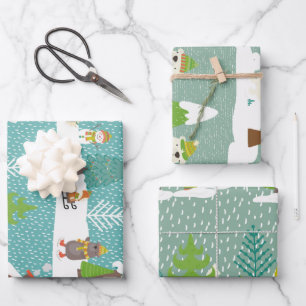 Schneeszenen Weihnachtsbaumen Weihnachtsmuster Geschenkpapier Set