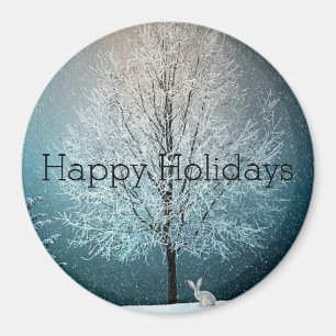 Schneetag, schneebedeckter Baum, sonniger Tag Magnet