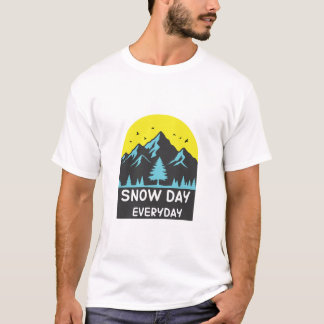 Schneetag-T-Shirt mit gelber Sonne und Berg T-Shirt