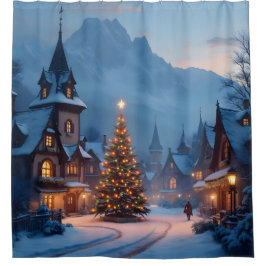 Schneevoller Abend auf dem Platz - Duschvorhang