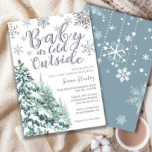 Schneewald Aquarell Graue Babydusche