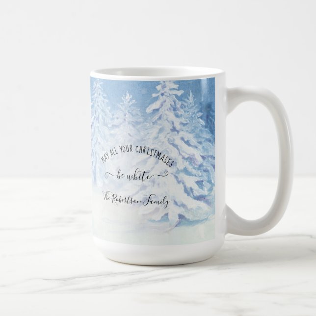 Schneewald Bäume Hirschfest Weihnachtsfamilie Kaffeetasse (Rechts)