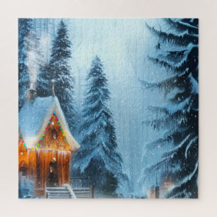 Schneewald mit Hütte 20x20 Puzzle