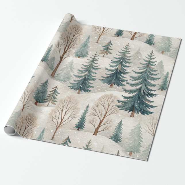 Schneewald-Muster – Friedliche Winterlandschaft Geschenkpapier (Ungerollt)